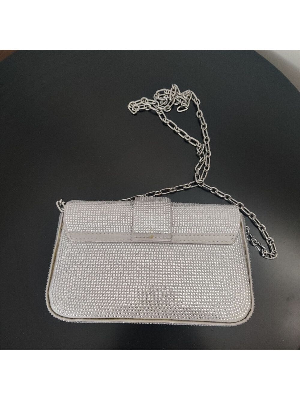 ZARA Silver Metallic Rhinestone Chain Crossbody Bag Y2K Party Glam 0443 - Picture 3 of 12